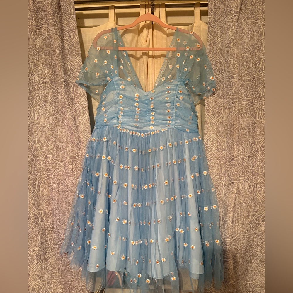 UNIQUE VINTAGE Baby Blue Daisy Mesh Babydoll Belle Dress 2X